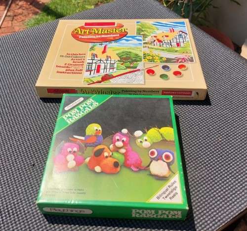 TWO PARTLY COMPLETED VINTAGE GAMES: ART MASTER PAINT BY NUMBERS AND POM POM RASCALS