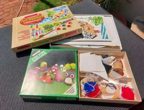 TWO PARTLY COMPLETED VINTAGE GAMES: ART MASTER PAINT BY NUMBERS AND POM POM RASCALS
