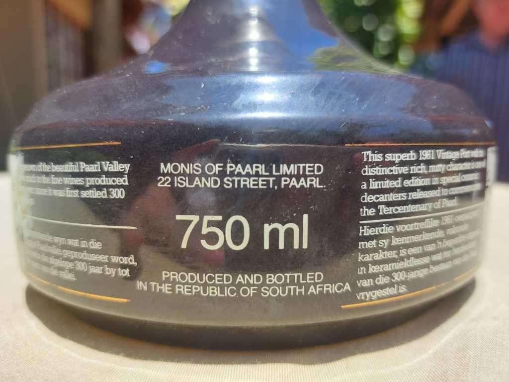 ONLY 8000 BOTTLES! MONIS 1961 COLLECTORS PORT PAARL 300 YEAR ANNIVERSARY LIMITED EDITION 2ND OF 5
