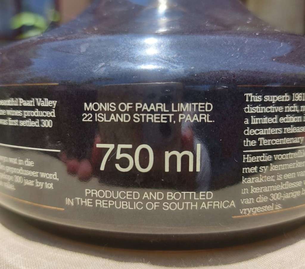 MONIS 1961 COLLECTORS PORT PAARL 300 YEAR ANNIVERSARY LIMITED EDITION RARE 5TH OF 5