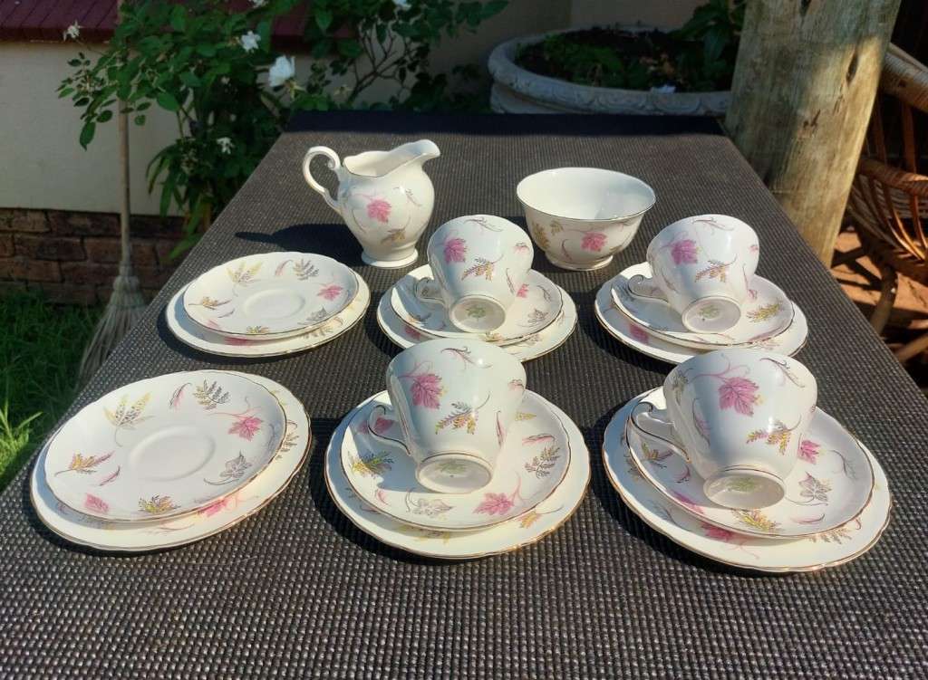 VINTAGE 1950S TUSCAN FINE ENGLISH BONE CHINA WINDSWEPT PATTERN 18 PIECE TEASET