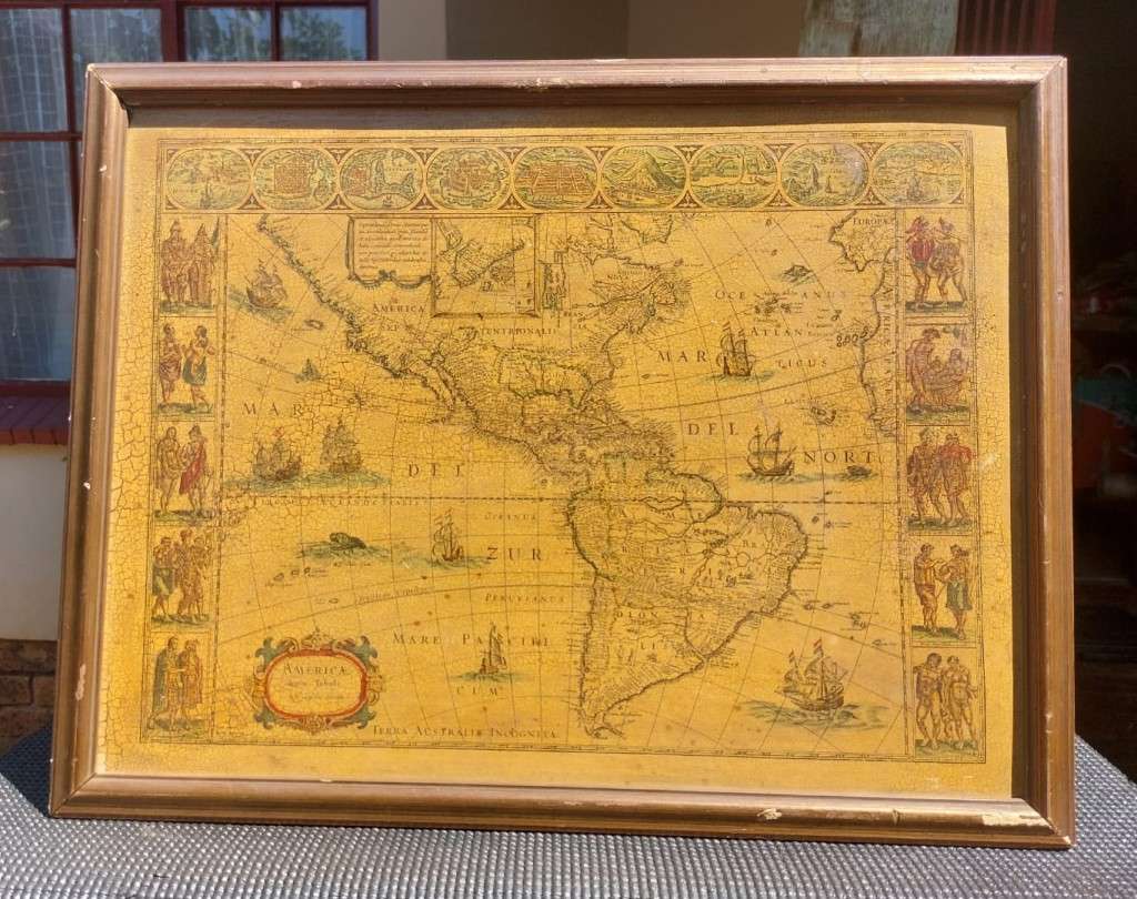 RARE ANTIQUE MAP AMERICAE NOVA TABULA WITH ELDORADO WILLEM BLAEU (1571-1638) HAND COLOURED ENGRAVING