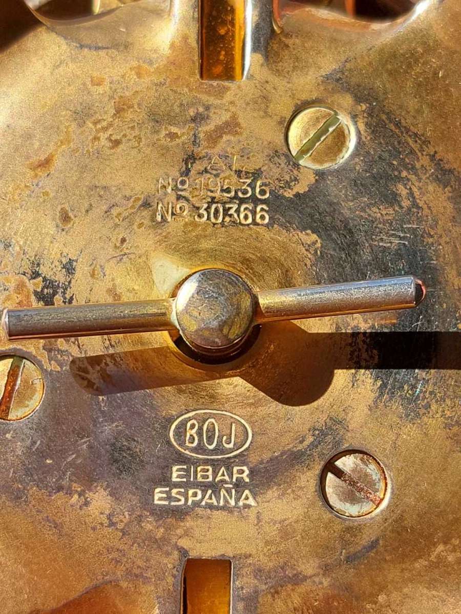 RARE VINTAGE 1920S-1940S BOJ EIBAR SPAIN BRASS DAMASCENE GEOMETRIC ENGRAVED TORTOISE RECEPTION BELL