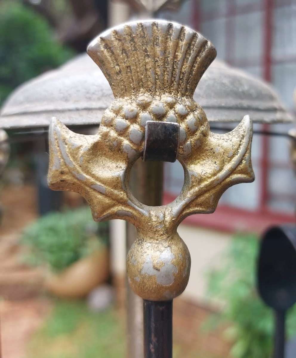 VINTAGE BRASS FINISH METAL FIREPLACE TOOL SET WITH ROMAN SOLDIER PLUME HELMET DESIGN 64CM HIGH