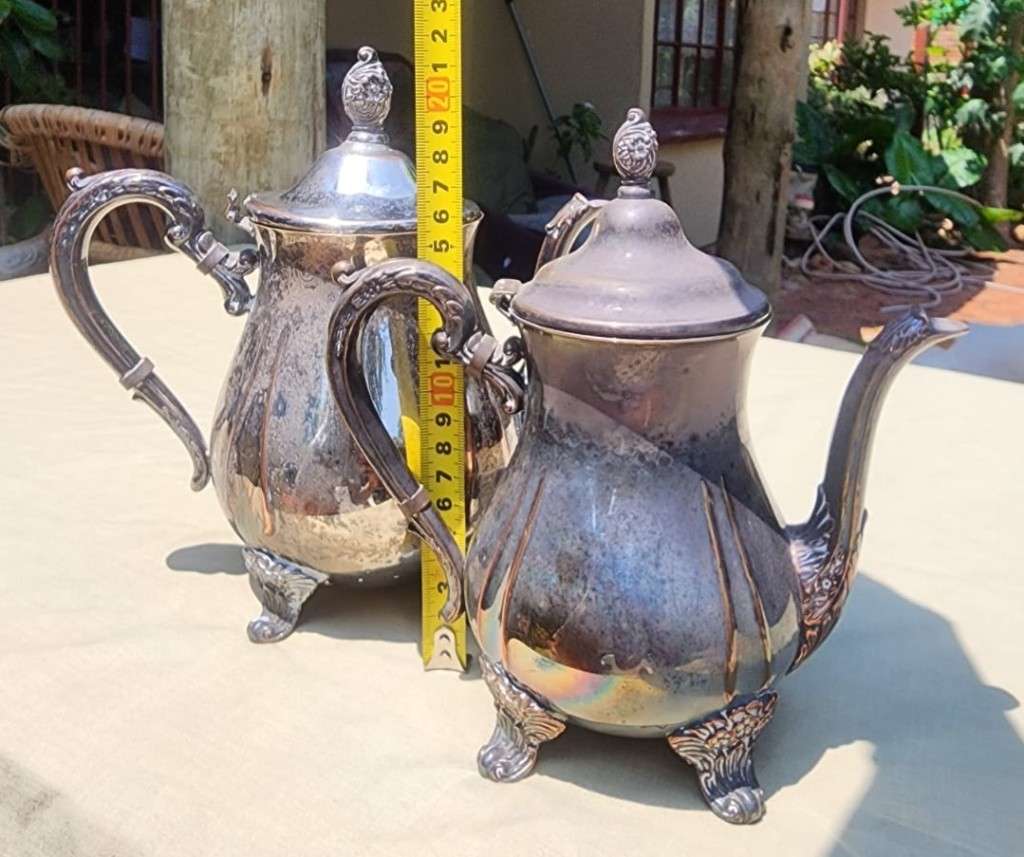 TWO VINTAGE (1970S) EM-ESS SOUTH AFRICAN SILVERPLATED TEAPOTS
