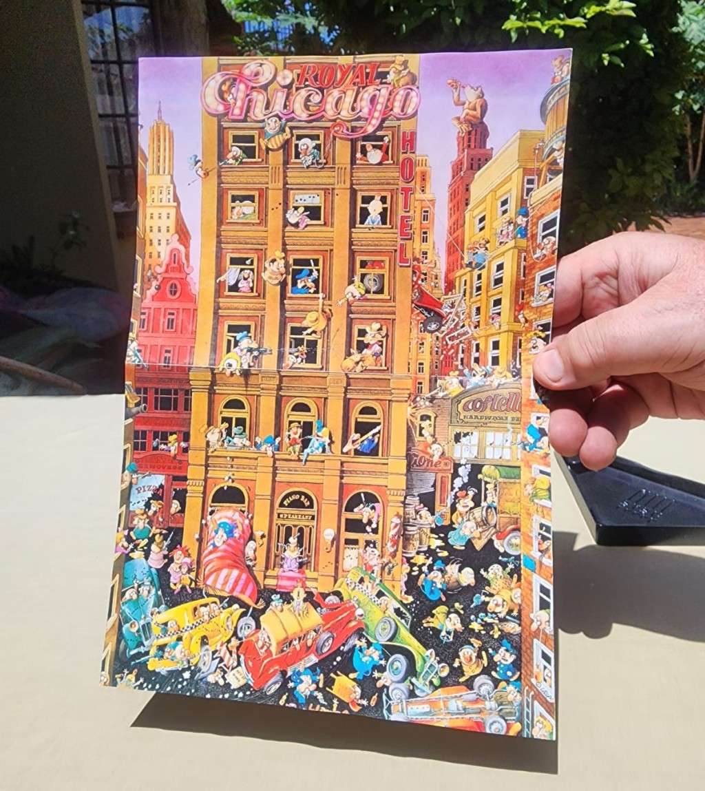 COLLECTABLE 1974 FRIEDRICH HEYE GERMANY 1000 PIECE PUZZLE TITLED CHICAGO BY CARTOON ARTIST JJ LOUP