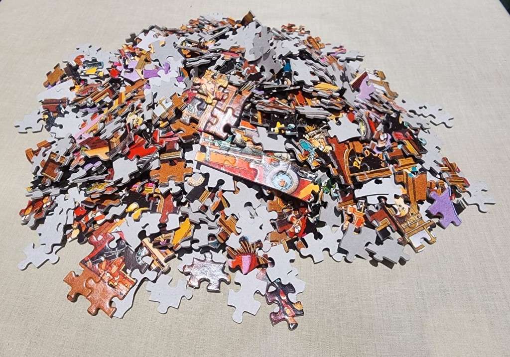 COLLECTABLE 1974 FRIEDRICH HEYE GERMANY 1000 PIECE PUZZLE TITLED CHICAGO BY CARTOON ARTIST JJ LOUP