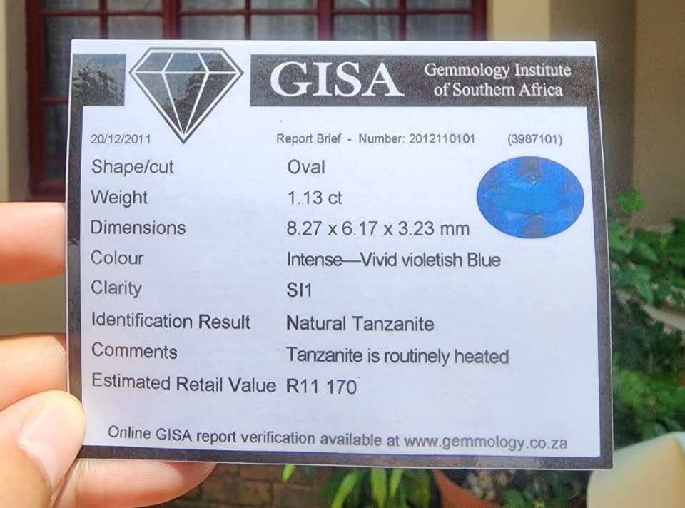 GISA CERTIFIED 1,13CT INTENSE BLUISH VIOLET TANZANITE OVAL CUT GEMSTONE PLEASE READ FULL DESCRIPTION