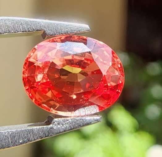 FIRE ORANGE 1.45CT SAPPHIRE GEMSTONE WITH LOVELY OVAL CUT  UV RED!  THERMAL HIGH