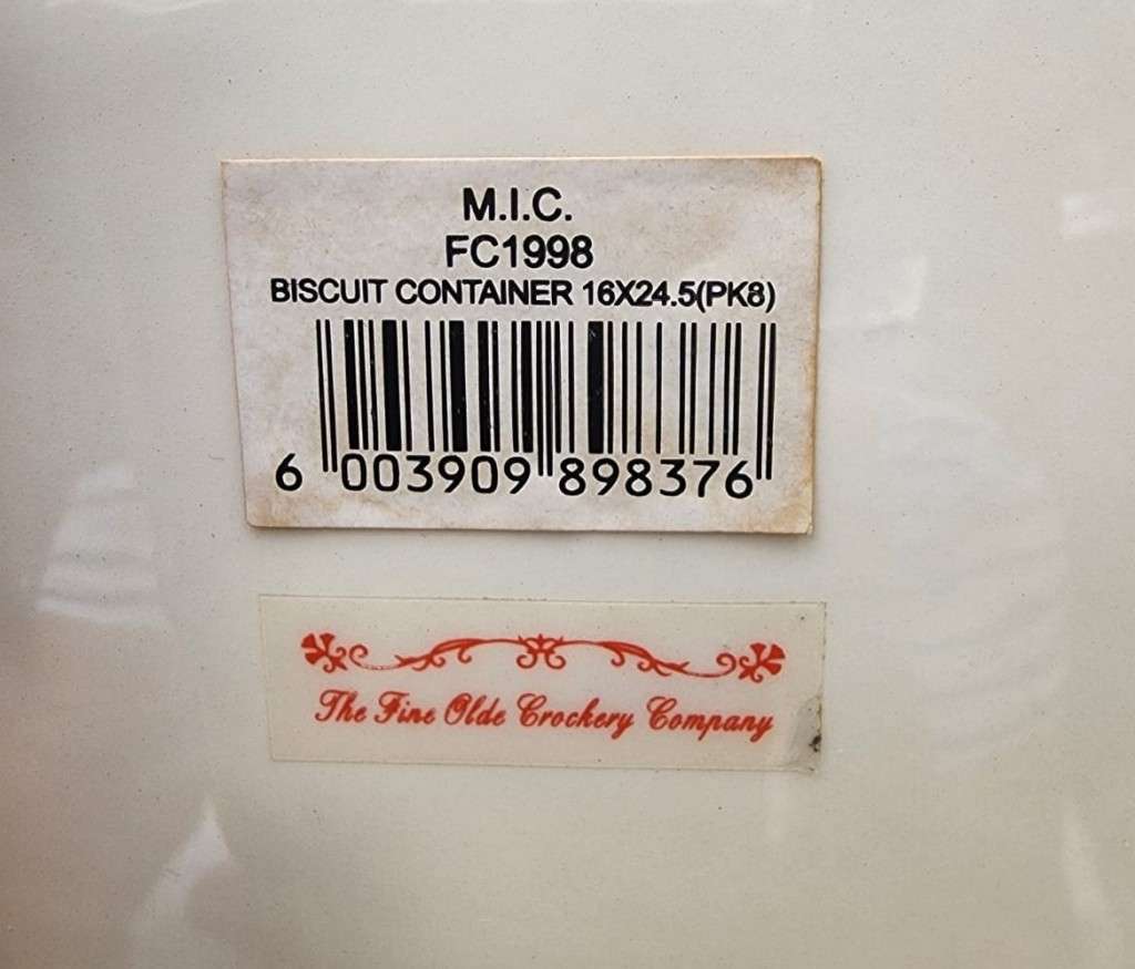 FINE OLDE CROCKERY CERAMIC BISCUIT CONTAINER LARGE 23CM HIGH