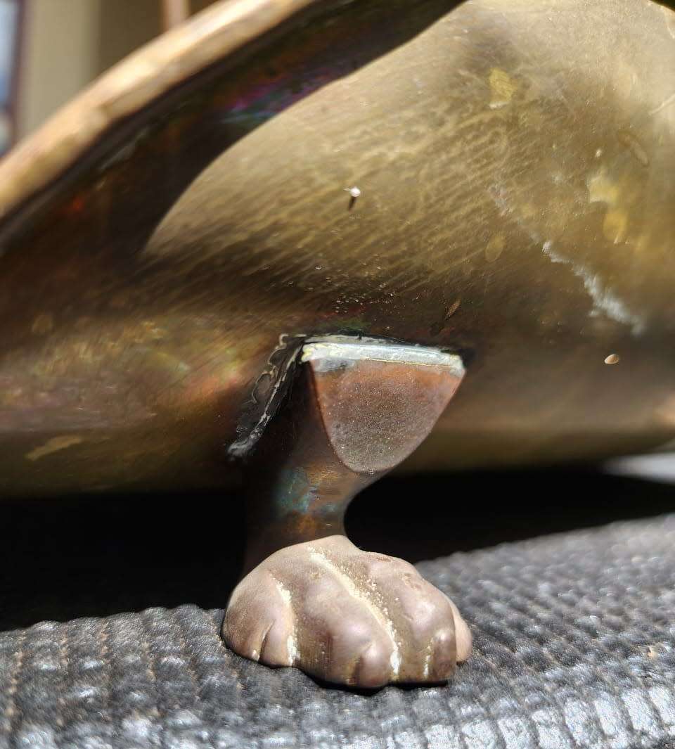 Elegant Vintage 1970s Brass Fireplace Log Holder with Lions Paw Feet and Swing Hinged Handle