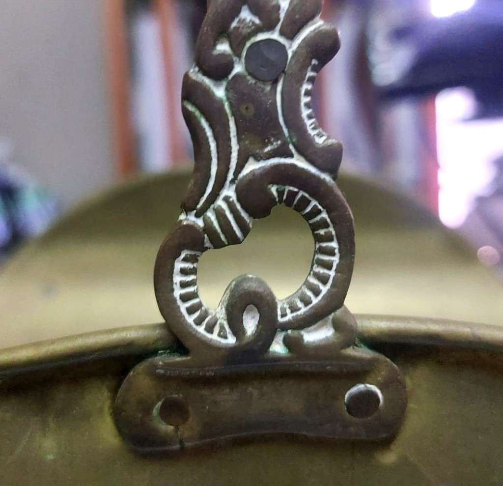 Elegant Vintage 1970s Brass Fireplace Log Holder with Lions Paw Feet and Swing Hinged Handle