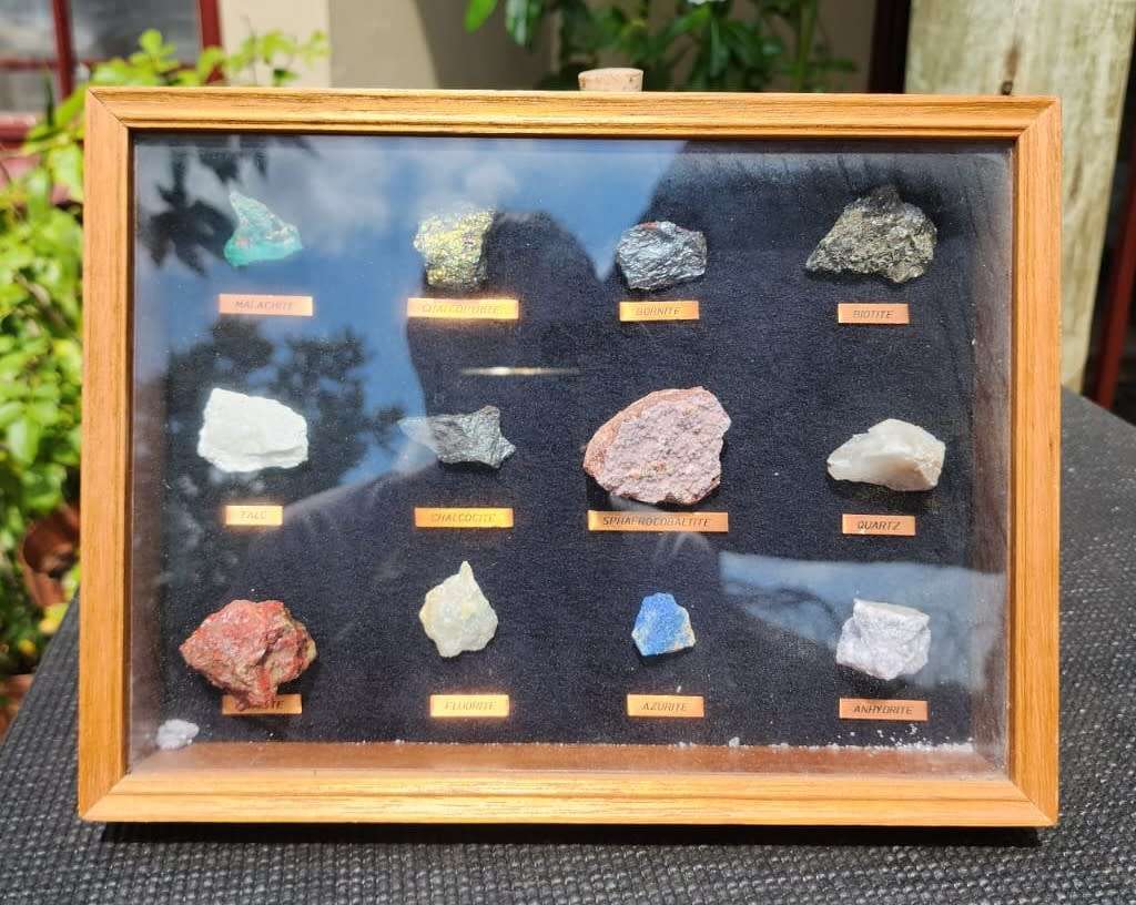 Beautiful ROCK and MINERAL Collection in Wooden Display Cabinet