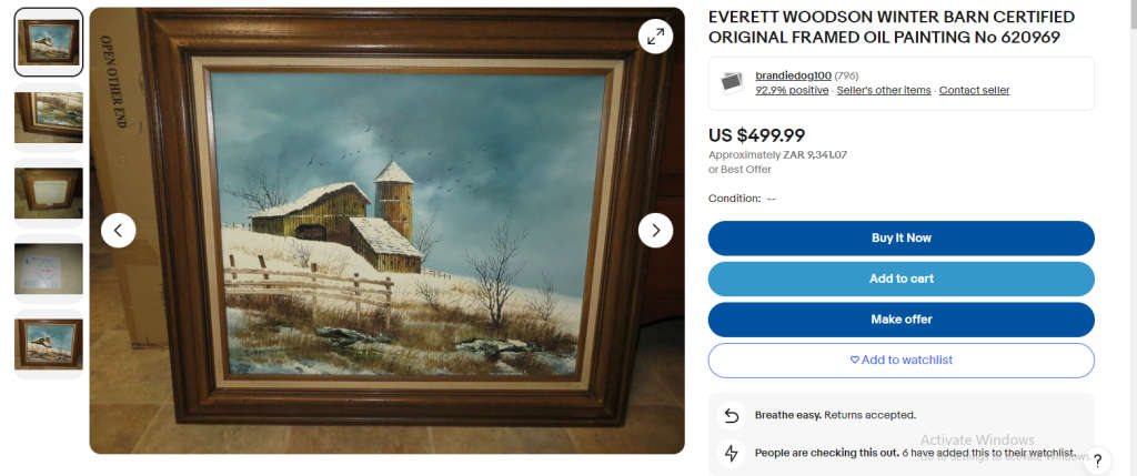 Listed USA Artist Everett Woodson (1933-2016) Winter Farmstead Original Oil Painting