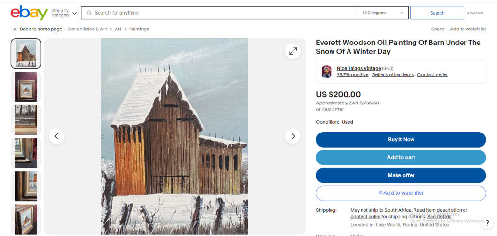 Listed USA Artist Everett Woodson (1933-2016) Winter Farmstead Original Oil Painting