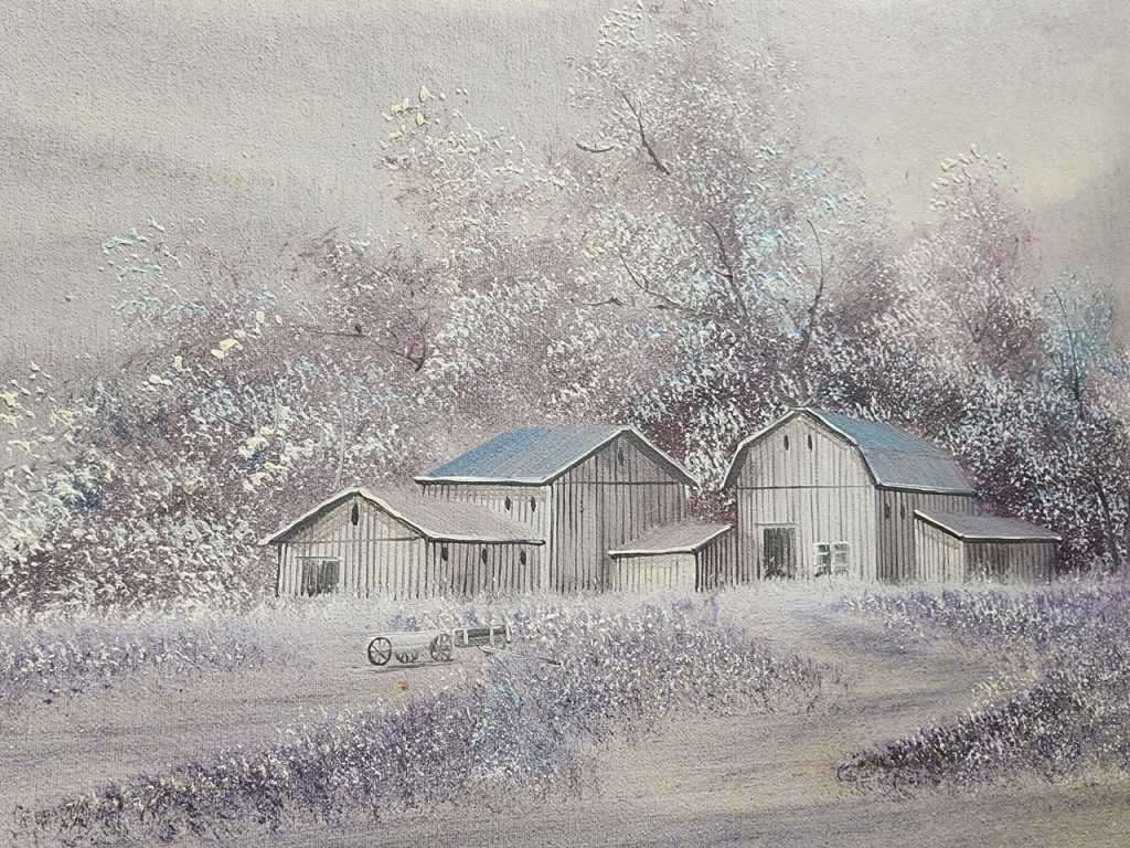 Listed USA Artist Everett Woodson (1933-2016) Winter Farmstead Original Oil Painting