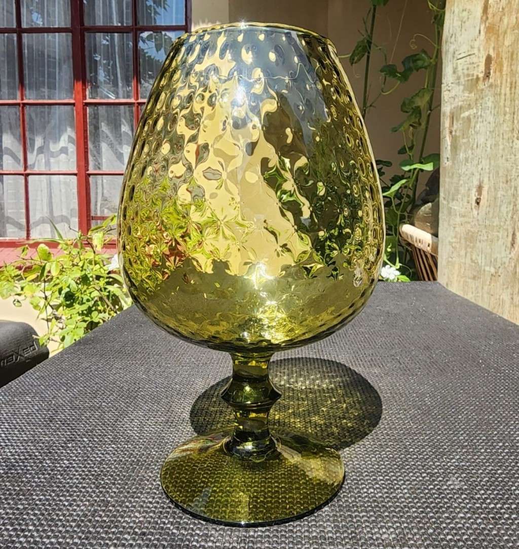 Large 26cm High Vintage 1960s Olive Green Empoli Italian Style Brandy Snifter Vase