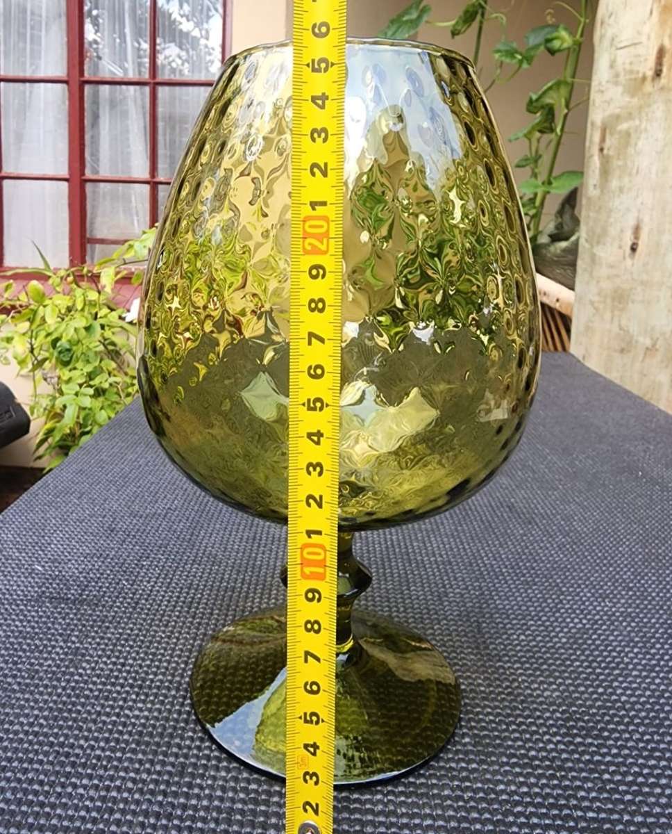 Large 26cm High Vintage 1960s Olive Green Empoli Italian Style Brandy Snifter Vase