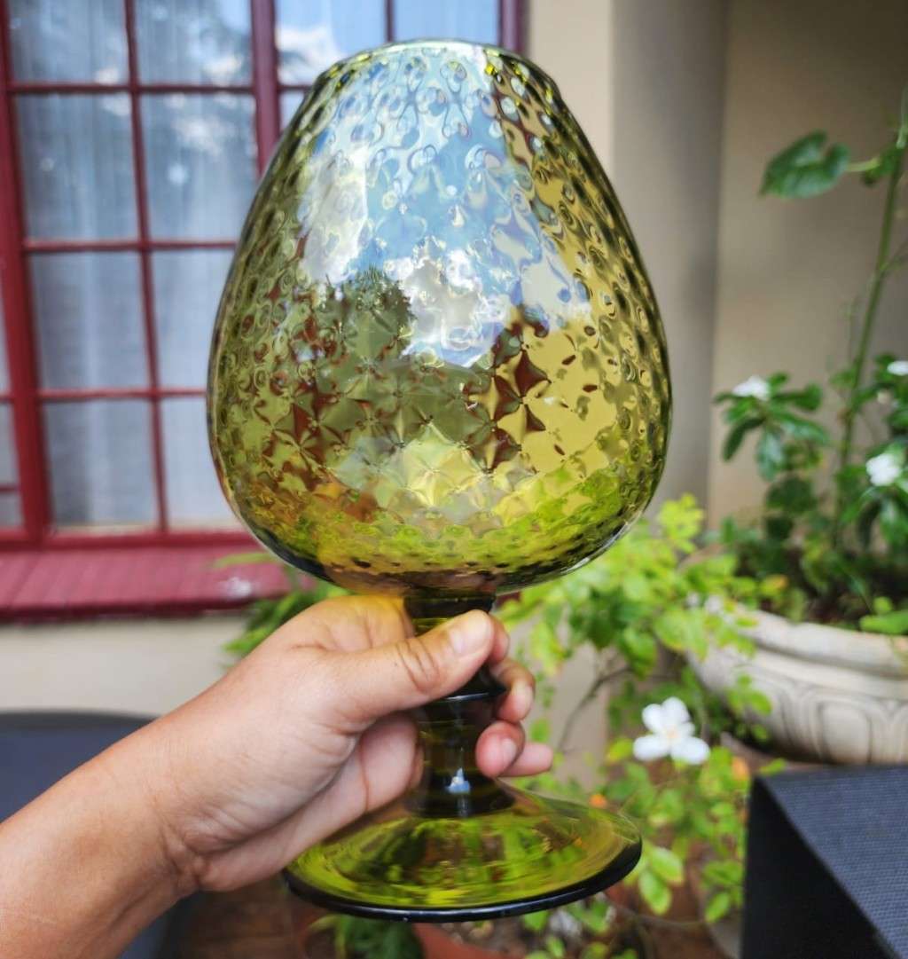 Large 26cm High Vintage 1960s Olive Green Empoli Italian Style Brandy Snifter Vase