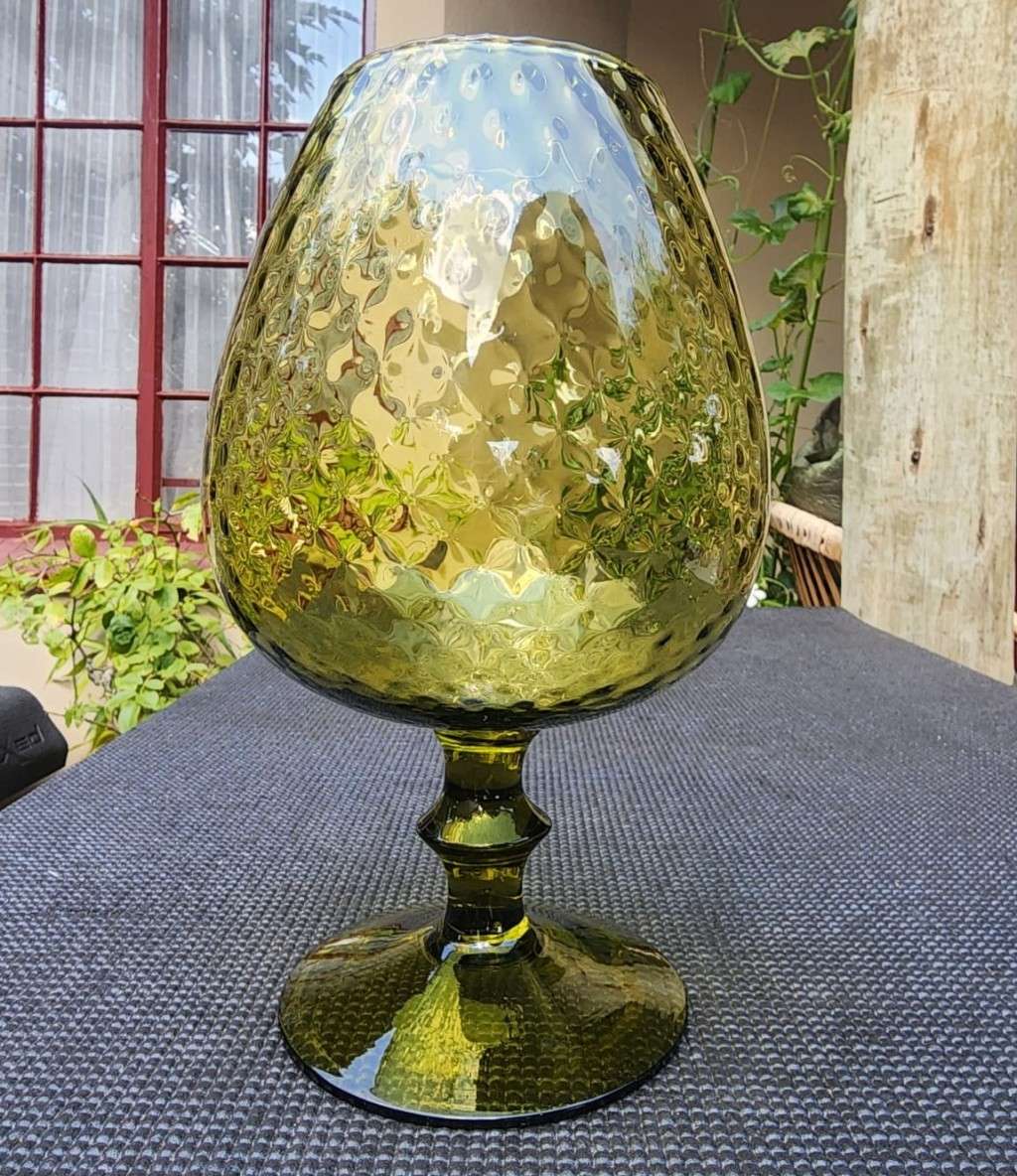 Large 26cm High Vintage 1960s Olive Green Empoli Italian Style Brandy Snifter Vase