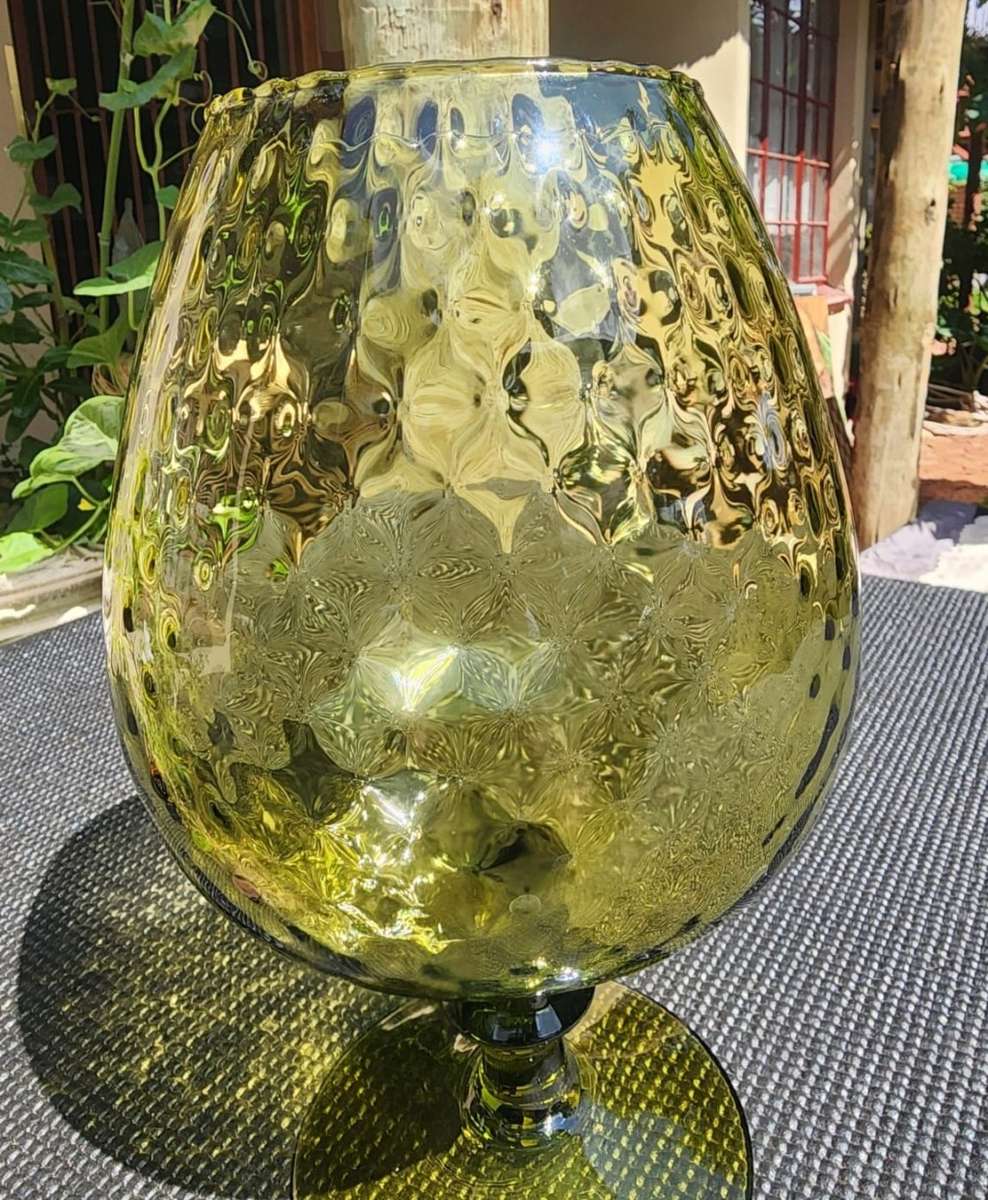 Large 26cm High Vintage 1960s Olive Green Empoli Italian Style Brandy Snifter Vase