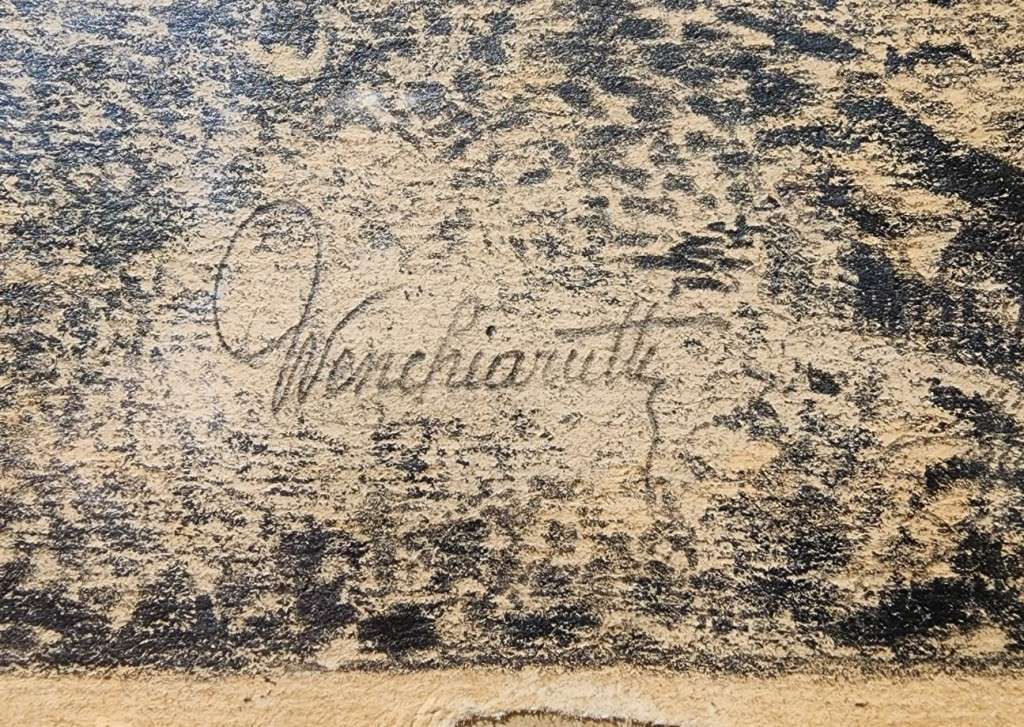 Original Antique Two Farmers Praying Pencil Sketch Signed Wenchiaruttz