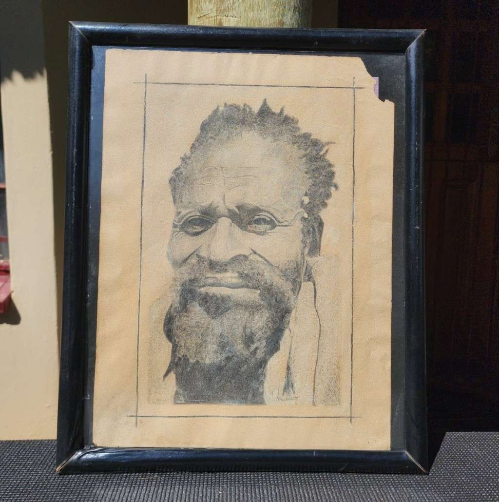 Original Antique Bearded African Man Portrait Pencil Sketch Signed Wenchiaruttz