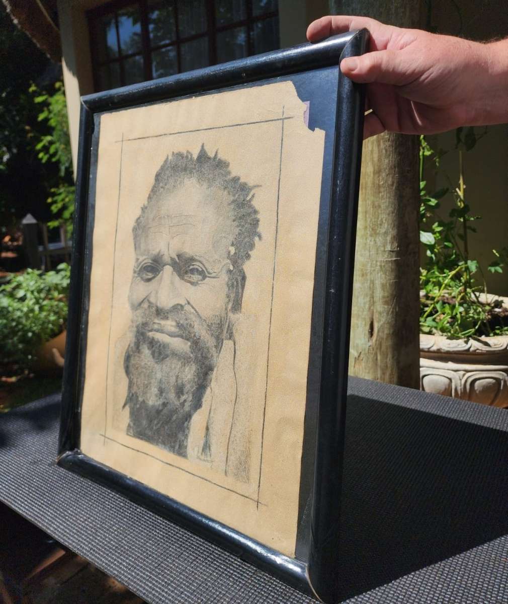 Original Antique Bearded African Man Portrait Pencil Sketch Signed Wenchiaruttz