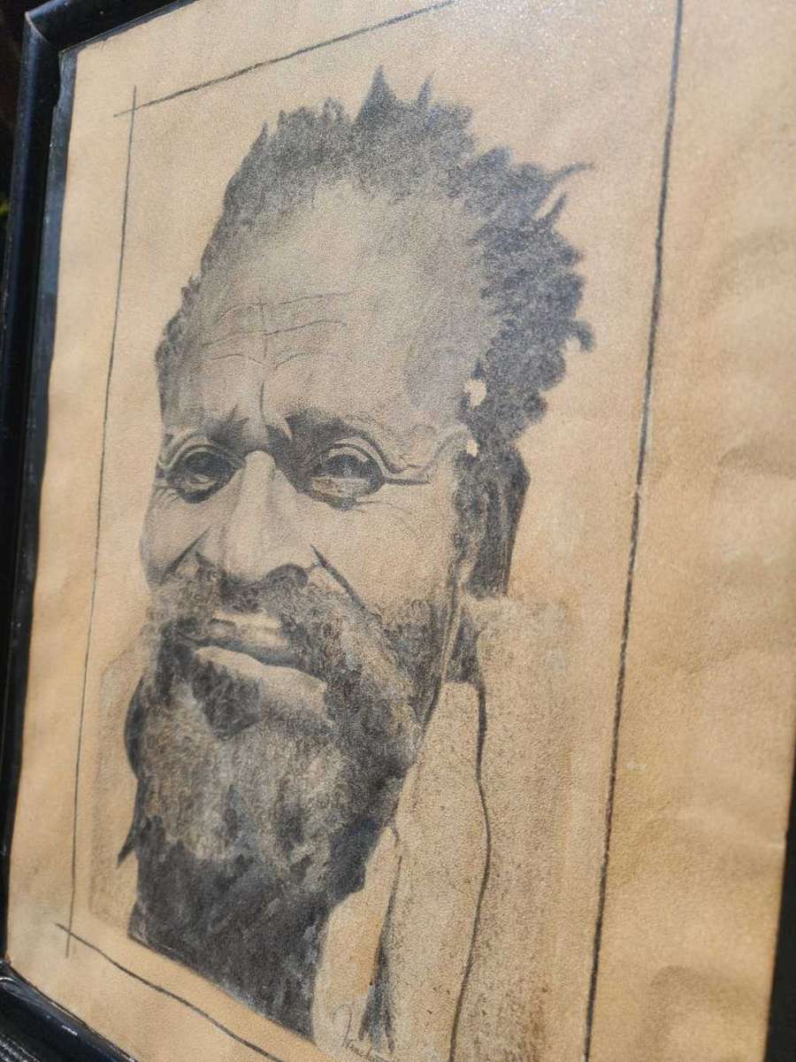 Original Antique Bearded African Man Portrait Pencil Sketch Signed Wenchiaruttz
