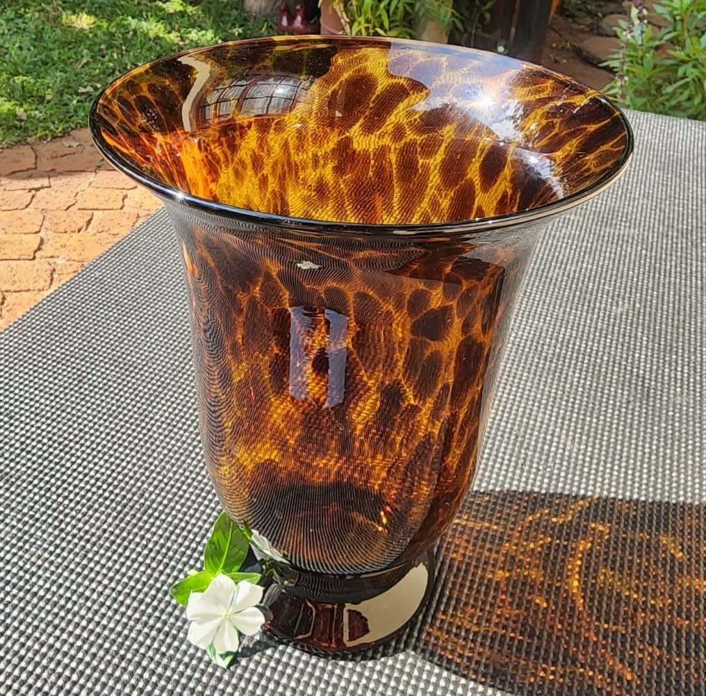 Striking Tortoiseshell Handblown Art Vase 25cm High No Two of Two on Auction