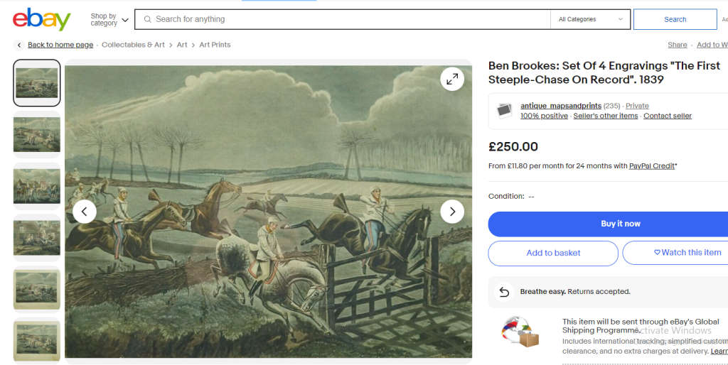 Plate III First Steeple-Chase On Record 1839 Very Rare Original Coloured Aquatint Henry Alken