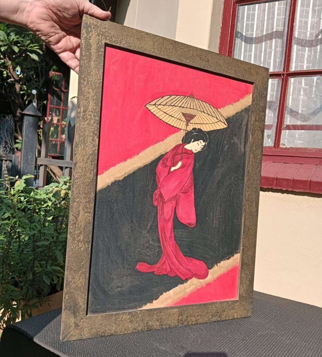 Vintage Japanese Geisha in Komono Artwork