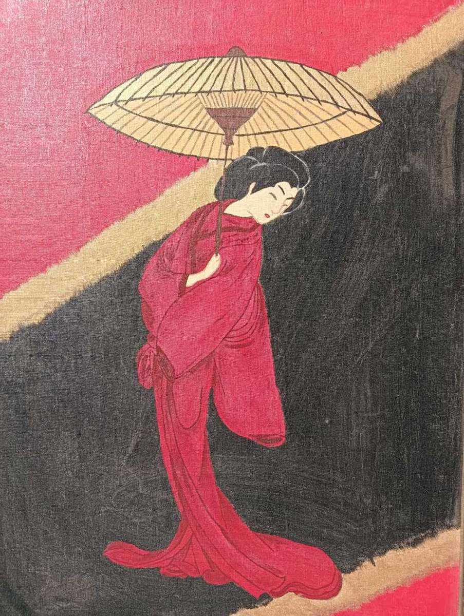Vintage Japanese Geisha in Komono Artwork