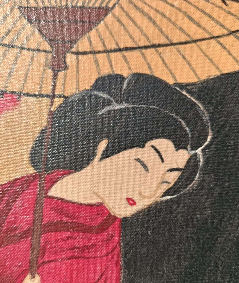 Vintage Japanese Geisha in Komono Artwork