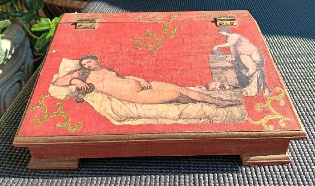 Vintage Venus of Urbino by Titian Hinged School Desk Shaped Wooden Trinket Box