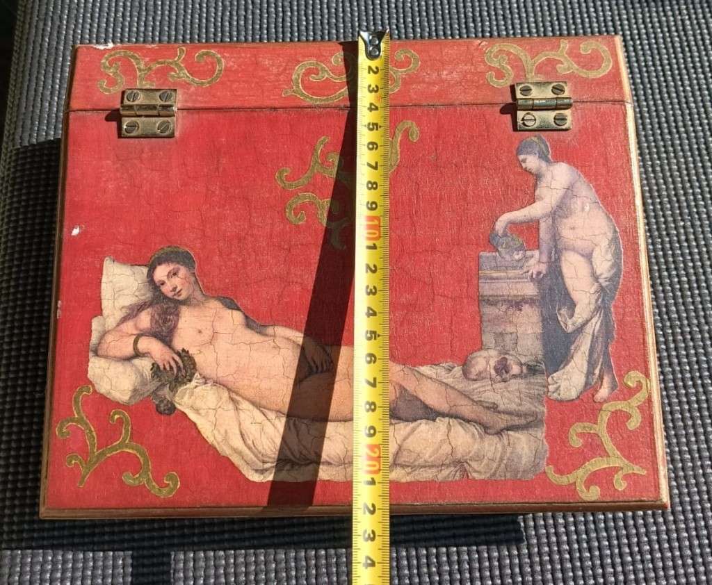 Vintage Venus of Urbino by Titian Hinged School Desk Shaped Wooden Trinket Box