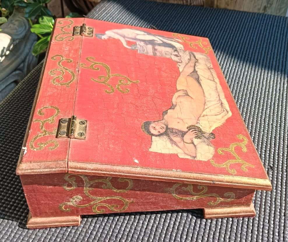 Vintage Venus of Urbino by Titian Hinged School Desk Shaped Wooden Trinket Box