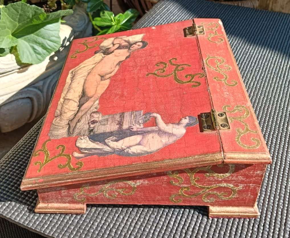 Vintage Venus of Urbino by Titian Hinged School Desk Shaped Wooden Trinket Box