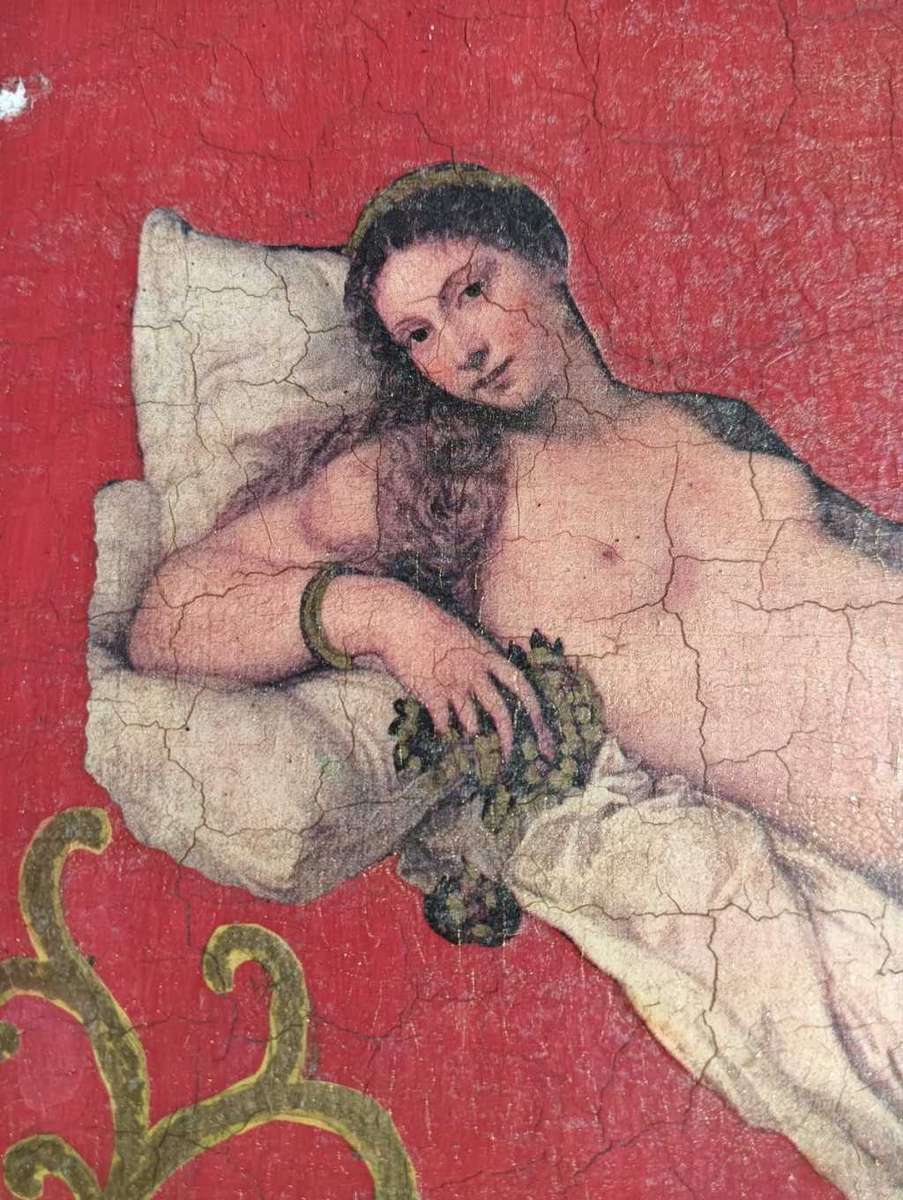 Vintage Venus of Urbino by Titian Hinged School Desk Shaped Wooden Trinket Box