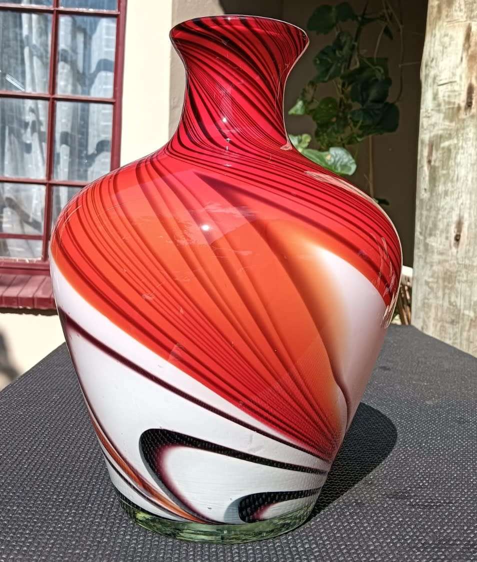 Mesmorising Swirling Art Glass Vase in Murano Sommerso Layered Chalcedony Coloured Style