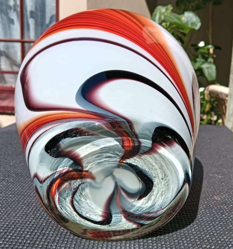 Mesmorising Swirling Art Glass Vase in Murano Sommerso Layered Chalcedony Coloured Style