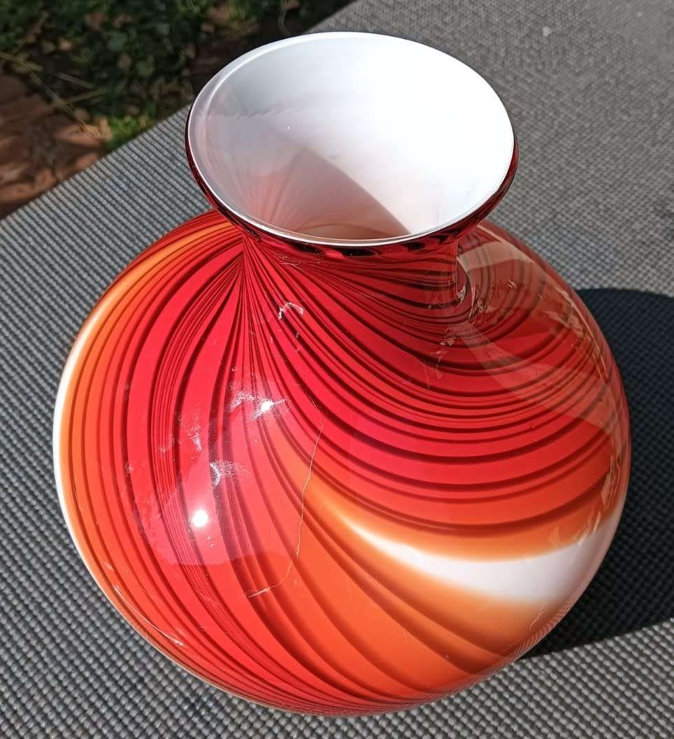 Mesmorising Swirling Art Glass Vase in Murano Sommerso Layered Chalcedony Coloured Style