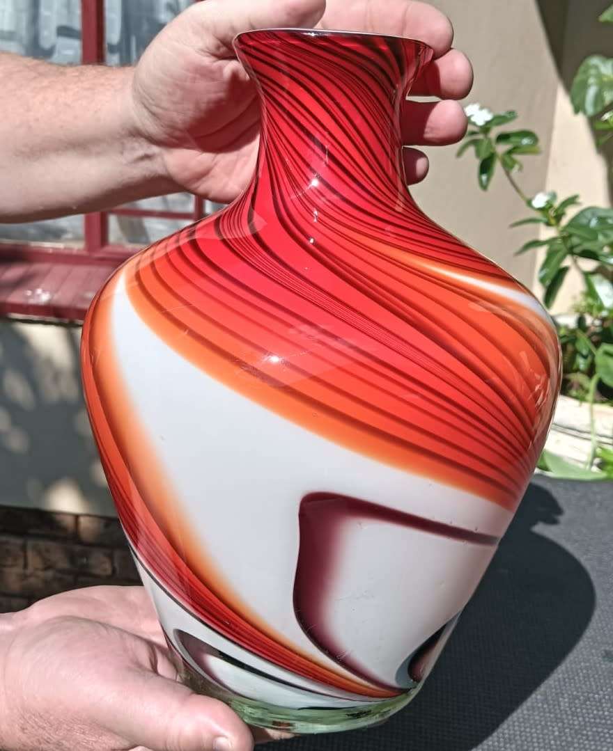 Mesmorising Swirling Art Glass Vase in Murano Sommerso Layered Chalcedony Coloured Style