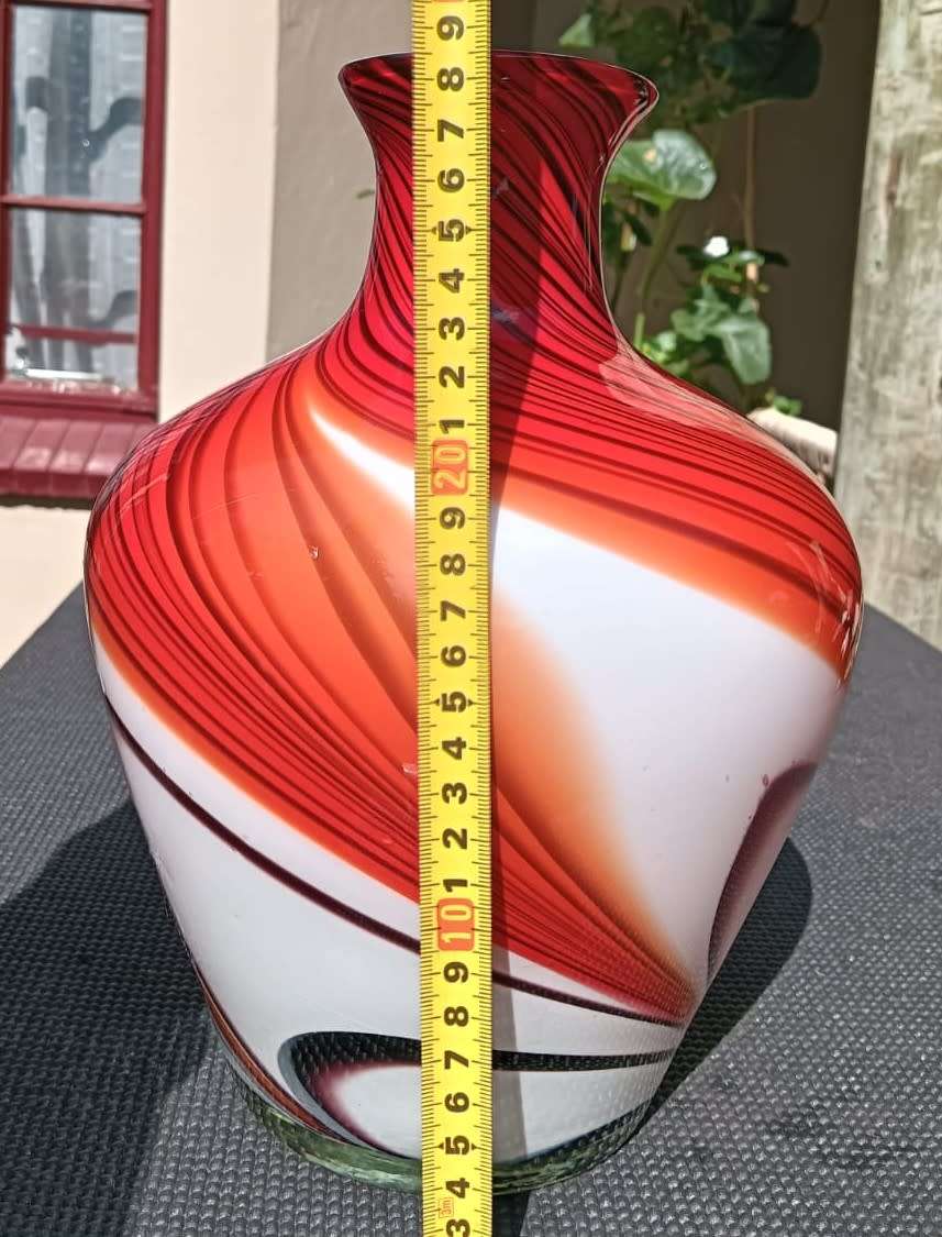 Mesmorising Swirling Art Glass Vase in Murano Sommerso Layered Chalcedony Coloured Style