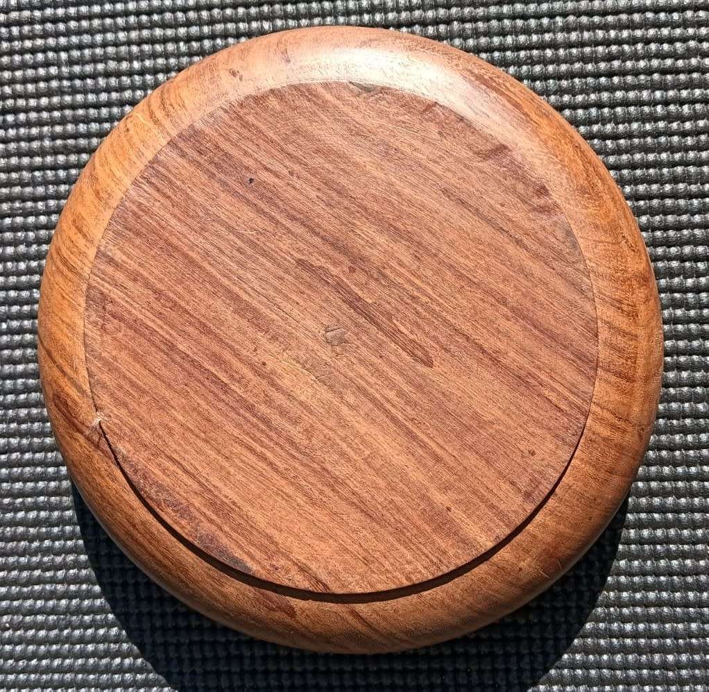 Hand Carved Round Wooden Trinket Box With Lid