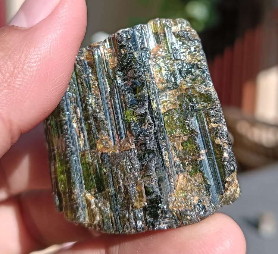 TWO BEAUTIFUL DARK GREEN (AKA BRAZILIAN EMERALD) TO BLACK (SCHORL) TOURMALINE ROUGH ROCK SAMPLES