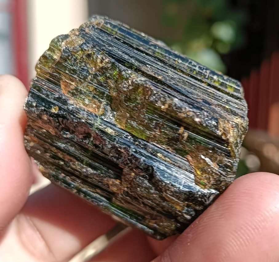 TWO BEAUTIFUL DARK GREEN (AKA BRAZILIAN EMERALD) TO BLACK (SCHORL) TOURMALINE ROUGH ROCK SAMPLES