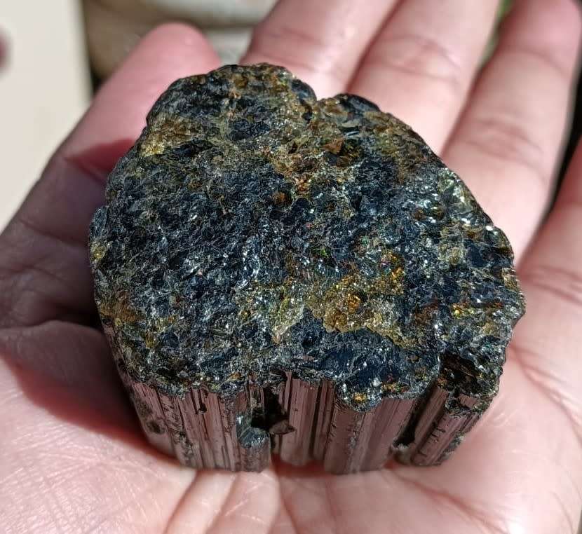 TWO BEAUTIFUL DARK GREEN (AKA BRAZILIAN EMERALD) TO BLACK (SCHORL) TOURMALINE ROUGH ROCK SAMPLES
