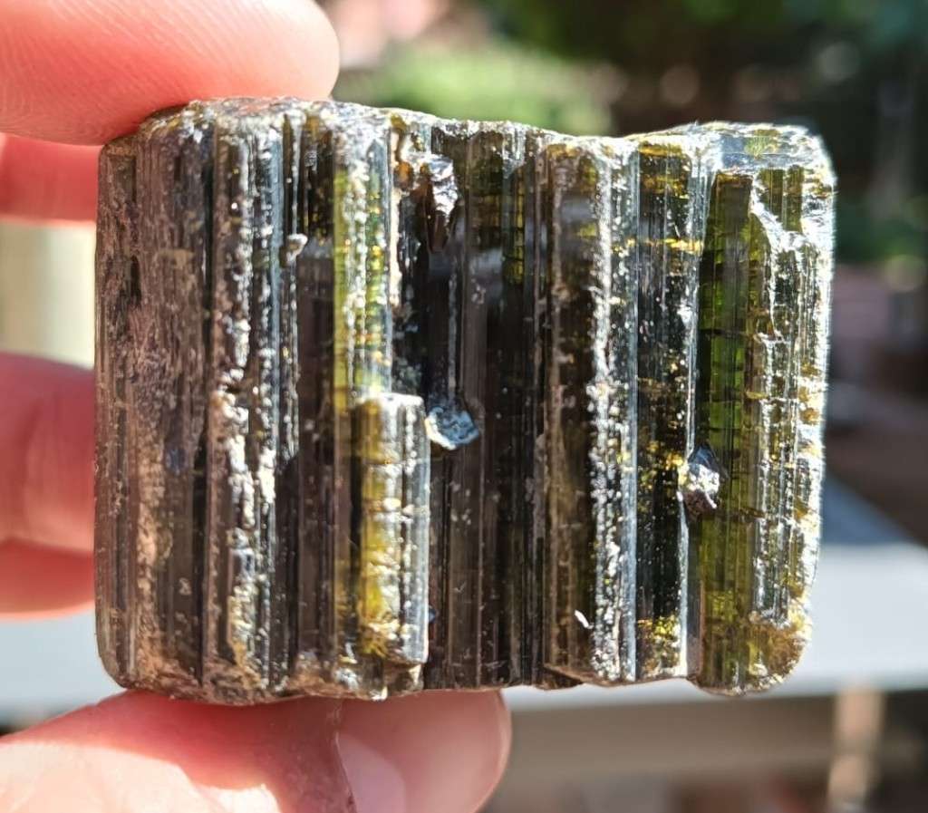 TWO BEAUTIFUL DARK GREEN (AKA BRAZILIAN EMERALD) TO BLACK (SCHORL) TOURMALINE ROUGH ROCK SAMPLES