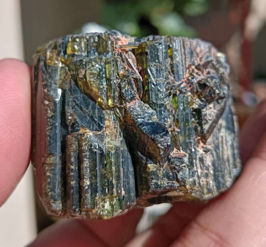 TWO BEAUTIFUL DARK GREEN (AKA BRAZILIAN EMERALD) TO BLACK (SCHORL) TOURMALINE ROUGH ROCK SAMPLES
